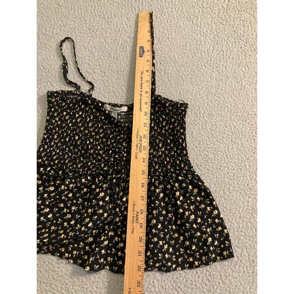 Papaya Tank Top Medium Floral Flare Stretch Smocked Black Yellow Cottage Y2K - Picture 13 of 15